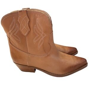 New Nine West Tan Vegan Leather Pointed Toe Western Ankle Boots Women's Size 6.5